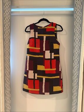 Alice + Olivia Geometric Block Shift Dress - Red, Yellow, Black, Cream